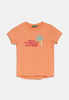 United Colors of Benetton tricou de bumbac pentru copii culoarea portocaliu, 3I1XG10JB imagine