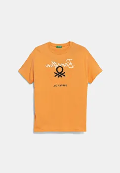 United Colors of Benetton tricou de bumbac pentru copii culoarea portocaliu, cu imprimeu, 3I1XC10OO imagine