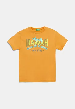 United Colors of Benetton tricou de bumbac pentru copii culoarea portocaliu, cu imprimeu, 3I1XC10P7 imagine