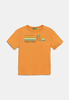 United Colors of Benetton tricou de bumbac pentru copii culoarea portocaliu, cu imprimeu, 3I1XG10JM imagine