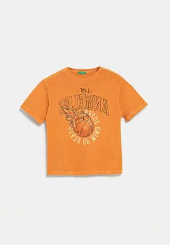 United Colors of Benetton tricou de bumbac pentru copii culoarea portocaliu, cu imprimeu, 3PCMC10N7 imagine