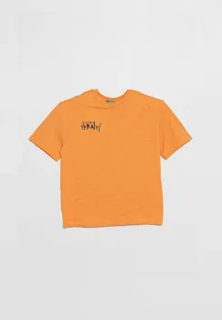 United Colors of Benetton tricou de bumbac pentru copii culoarea portocaliu, cu imprimeu, 3SLUC10P8 imagine