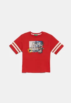 United Colors of Benetton tricou de bumbac pentru copii culoarea rosu, cu imprimeu, 3I1XG10IM imagine