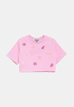 United Colors of Benetton tricou de bumbac pentru copii culoarea roz, 3096C10PC imagine