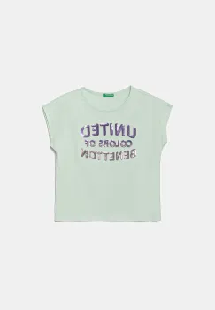 United Colors of Benetton tricou de bumbac pentru copii culoarea turcoaz, 3I1XC10P1 imagine
