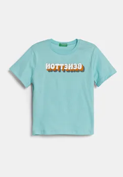 United Colors of Benetton tricou de bumbac pentru copii culoarea turcoaz, cu imprimeu, 3I1XG10HT imagine