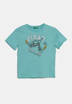 United Colors of Benetton tricou de bumbac pentru copii culoarea turcoaz, cu imprimeu, 3I1XG10IJ imagine