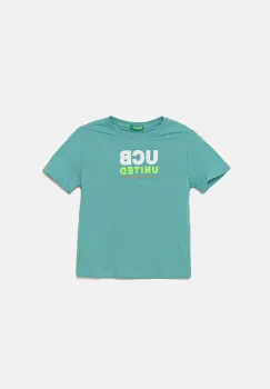 United Colors of Benetton tricou de bumbac pentru copii culoarea turcoaz, cu imprimeu, 3I1XG10JO imagine