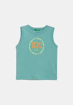 United Colors of Benetton tricou de bumbac pentru copii culoarea turcoaz, cu imprimeu, 3I1XGH013 imagine