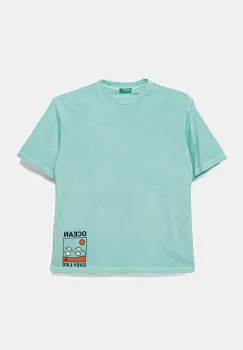 United Colors of Benetton tricou de bumbac pentru copii culoarea turcoaz, cu imprimeu, 3PCMC10N7 imagine