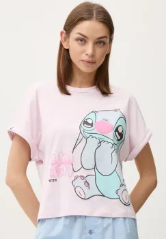 United Colors of Benetton tricou de pijama din bumbac LILO&STITCH culoarea roz, bumbac, 30963M07C imagine