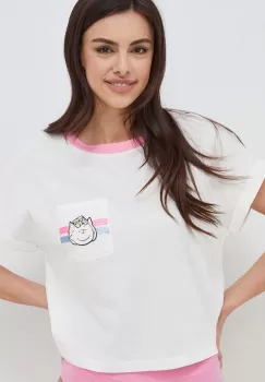 United Colors of Benetton tricou de pijama din bumbac x Peanuts culoarea bej, bumbac imagine