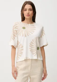 United Colors of Benetton tricou din amestec de in culoarea bej, 3ZJYD1047 imagine