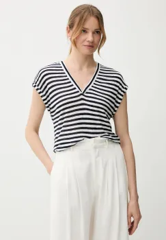 United Colors of Benetton tricou din amestec de in culoarea bleumarin, 38O0D10A8 imagine