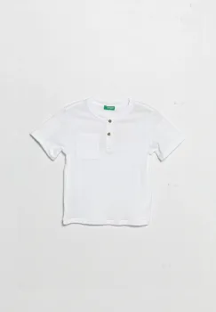 United Colors of Benetton tricou din amestec de in pentru copii culoarea alb, neted, 3F4JG10IF imagine