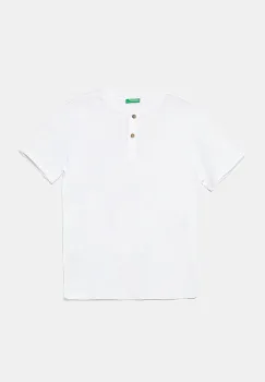 United Colors of Benetton tricou din amestec de in pentru copii culoarea alb, uni, 3F4JC10NN imagine