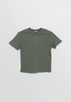 United Colors of Benetton tricou din amestec de in pentru copii culoarea verde, uni, 3F4JC10NN imagine