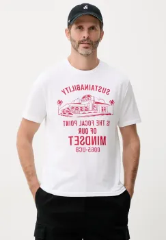 United Colors of Benetton tricou din bumbac barbati, culoarea alb, cu imprimeu, 3I1XU10A4 imagine