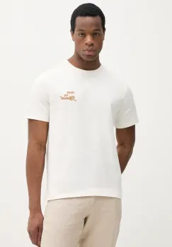 United Colors of Benetton tricou din bumbac barbati, culoarea bej, cu imprimeu, 34BNU10AP imagine