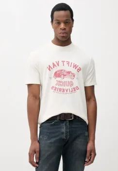 United Colors of Benetton tricou din bumbac barbati, culoarea bej, cu imprimeu, 3F98U109Y imagine