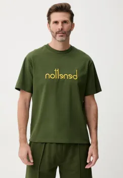 United Colors of Benetton tricou din bumbac barbati, culoarea galben, cu imprimeu, 3MI6U109O imagine