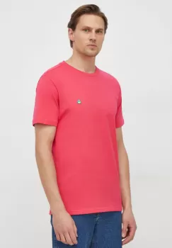 United Colors of Benetton tricou din bumbac barbati, culoarea roz, neted imagine