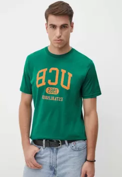United Colors of Benetton tricou din bumbac barbati, culoarea verde, cu imprimeu, 3I1XU1096 imagine