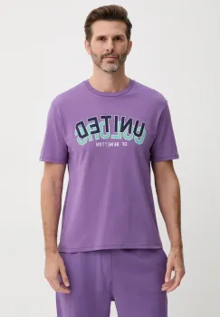 United Colors of Benetton tricou din bumbac barbati, culoarea violet, cu imprimeu, 3I1XU1096 imagine