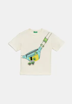 United Colors of Benetton tricou din bumbac culoarea bej, cu imprimeu, 3I1XG10J6 imagine