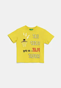 United Colors of Benetton tricou din bumbac culoarea galben, cu imprimeu, 3I1XG10J6 imagine