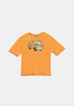 United Colors of Benetton tricou din bumbac culoarea portocaliu, cu imprimeu, 3I1XC10P6 imagine