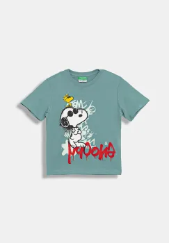United Colors of Benetton tricou din bumbac culoarea turcoaz, cu imprimeu, 3X1SG10JW imagine