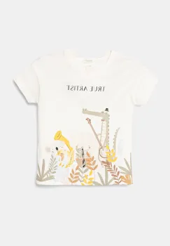 United Colors of Benetton tricou din bumbac pentru bebelusi culoarea bej, cu imprimeu, 3I1XA105R imagine