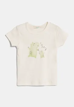 United Colors of Benetton tricou din bumbac pentru bebelusi culoarea bej, cu imprimeu, 3I9WA1065 imagine