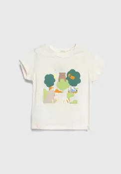 United Colors of Benetton tricou din bumbac pentru bebelusi culoarea bej, cu imprimeu imagine