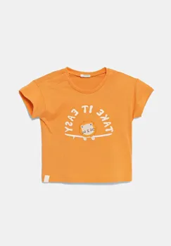 United Colors of Benetton tricou din bumbac pentru bebelusi culoarea portocaliu, cu imprimeu, 3096A106D imagine
