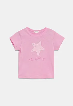 United Colors of Benetton tricou din bumbac pentru bebelusi culoarea roz, 3I1XA1069 imagine