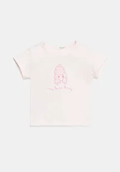 United Colors of Benetton tricou din bumbac pentru bebelusi culoarea roz, 3I1XA1069 imagine