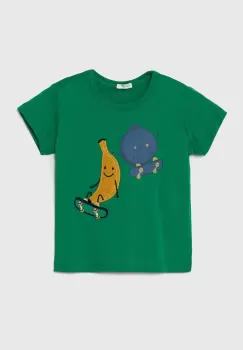 United Colors of Benetton tricou din bumbac pentru bebelusi culoarea verde, cu imprimeu imagine