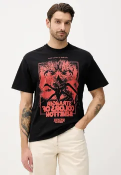 United Colors of Benetton tricou din bumbac x Stranger Things culoarea negru, cu imprimeu, 3BL0U10BB imagine