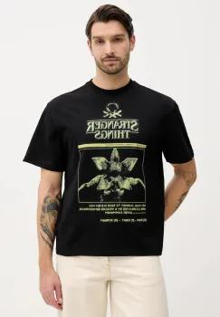 United Colors of Benetton tricou din bumbac x Stranger Things culoarea negru, cu imprimeu, 3BL0U10BB imagine