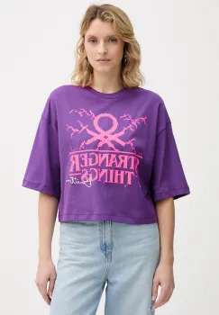 United Colors of Benetton tricou din bumbac x Stranger Things culoarea violet, 3BL0D10BC imagine