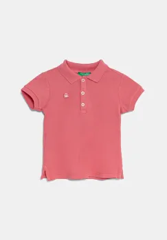 United Colors of Benetton tricou polo copii culoarea roz, cu guler, 3WG9G300A imagine