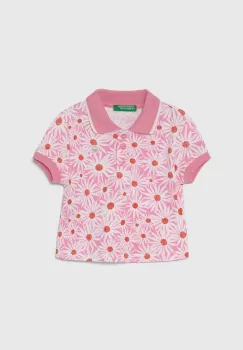 United Colors of Benetton tricou polo copii culoarea roz, cu guler imagine
