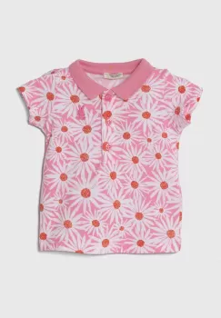 United Colors of Benetton tricou polo pentru copii culoarea roz, cu guler imagine