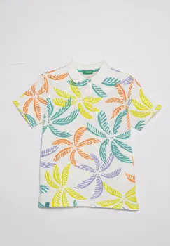 United Colors of Benetton tricouri polo din bumbac pentru copii culoarea alb, cu imprimeu, 36Y4C301W imagine