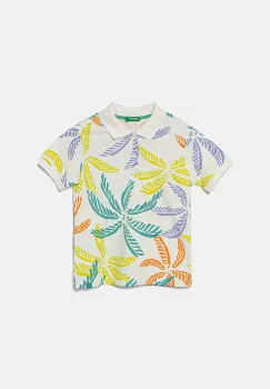 United Colors of Benetton tricouri polo din bumbac pentru copii culoarea alb, cu imprimeu, 36Y4G300Y imagine
