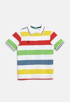 United Colors of Benetton tricouri polo din bumbac pentru copii culoarea alb, cu imprimeu, 39QAC301T imagine