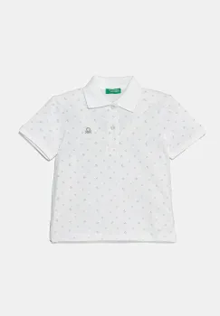 United Colors of Benetton tricouri polo din bumbac pentru copii culoarea alb, cu imprimeu, 3H35G300X imagine