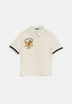 United Colors of Benetton tricouri polo din bumbac pentru copii culoarea bej, uni, 3BL0G300W imagine